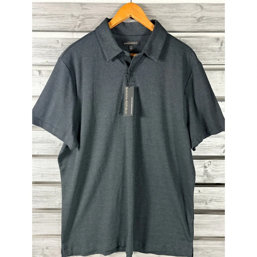 Banana Republic Luxe Touch Performance Polo Shirt Mens XXL Dark Grey Striped NWT